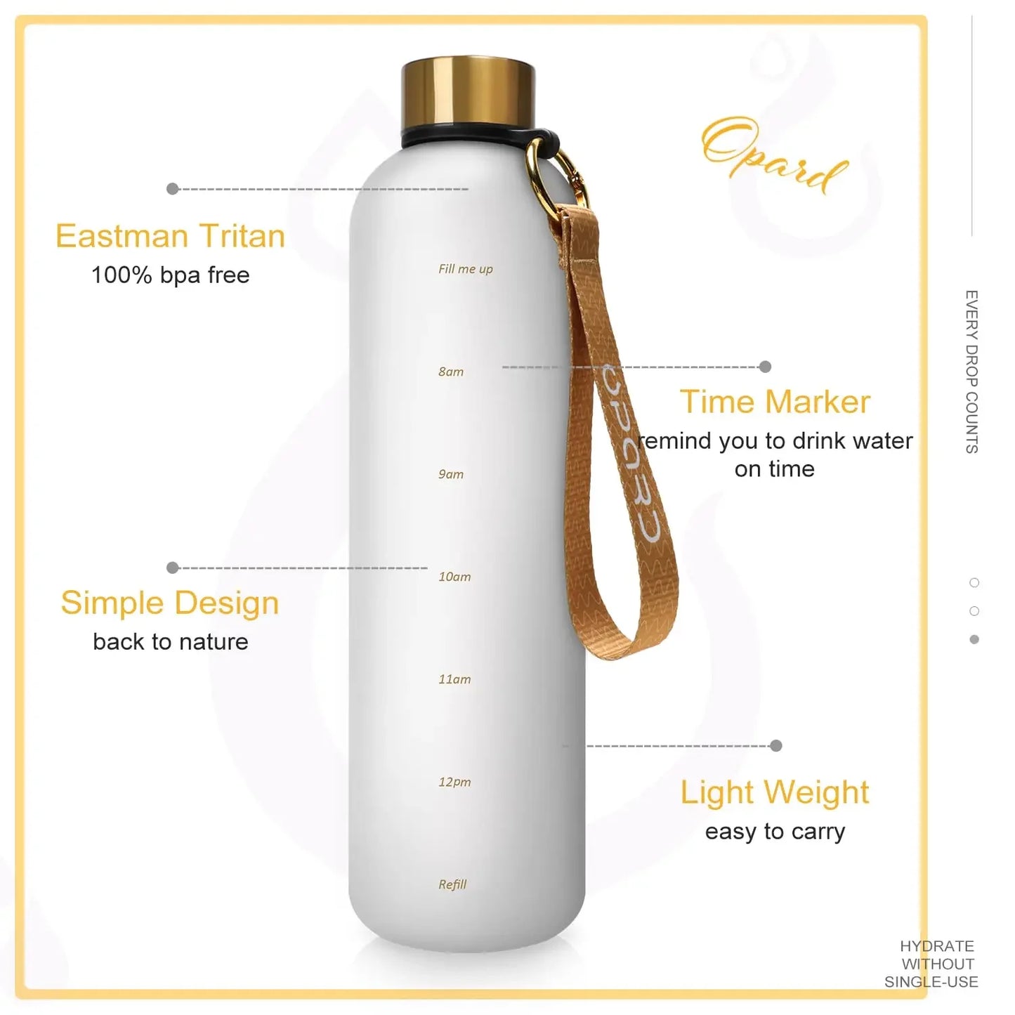 1L BPA-Free Water Bottle with Time Markings – Leakproof & Reusable Fitness and Sports